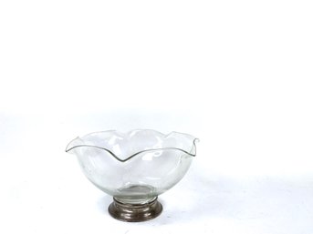 Wallace Sterling Footed Etched Crystal Bowl With Handkerchief Edge