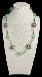 Necklace With Green And Ornate Detailed Beads