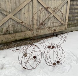 Four Interesting Steel Wire Garden Orbs Of Varying Sizes From Quite Large To Small