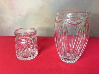 Thick Cut Glass Vase Lot Of 2