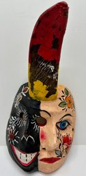 Vintage Mexican Folk Art Double Face Mask: Wood & Seed Pod