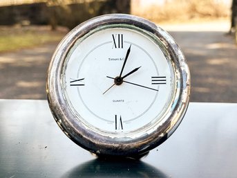 A Vintage Sterling Silver Framed Travel Clock By Tiffany & Co.