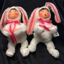 (2) 1999 Annalee Bunny Kid Rabbit Plush Dolls - L