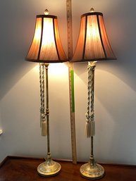 Pair Of Silver And Gold Painted Metal Buffet Table Lamps 34'