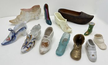 12  Vintage Miniature Shoes Including Limoges