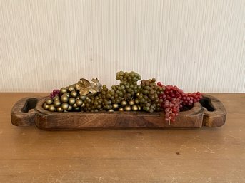 Carved Wooden Tray With Grapes Centerpiece