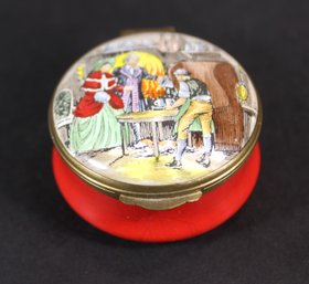 English Enamel Patch Box With Figures