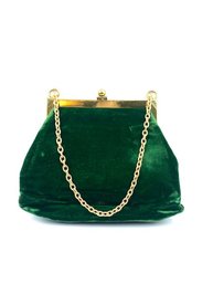 Vintage Green Velvet Handbag W/ Goldtone Accents