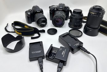 2 Nikon Digital Cameras: D5000 & D100, Nikon DX Lens, Nikon EX Sigma Lens & 3 Nikon Chargers