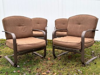 A Set Of 4 Aluminum Outdoor Chairs With Sunbrella Fabric Cushions