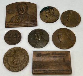 Rare 8pc Lot Vintage Bronze Paperweights - Corporate Anniversary Mementos