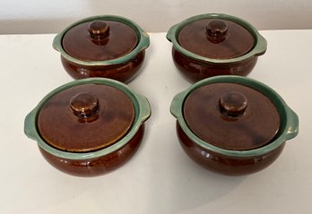 4 Vintage French Onion Soup Covered Crocks