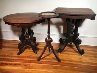 Three Antique 1880s Victorian Walnut Tables - Will Need Repair / Refinishing - Great Project Pieces ! - WOW !