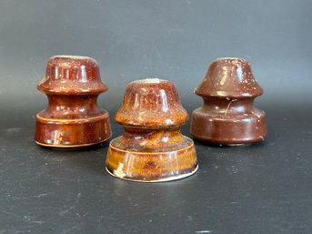 Three More Vintage Insulators In Brown Ceramic