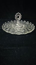 Vintage Fostoria Round Trinket Tray American Pattern With Center Handle