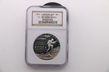 1991 Ngc Ms 69 Ultra Cameo Korean War Silver Dollar Coin