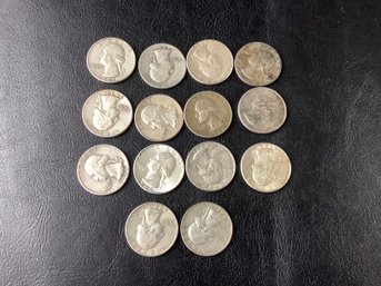 13 Washington Quarters (90 Percent Silver)