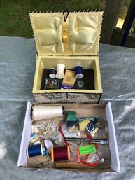 Tapestry Sewing Basket Lot With Contents