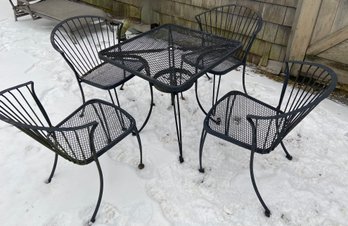 Wrought Iron Table With Four Matching Windsor Style Chairs