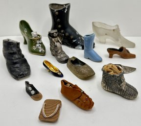 14 Vintage Shoes Including One Limoges Miniature