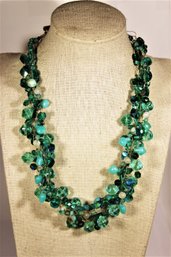 Fine Teal Colored Glass Beaded Necklace Having Gold Tone Clasp