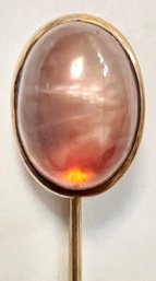 VINTAGE 14K GOLD PINK/RED CABOCHON GEMSTONE STICK PIN