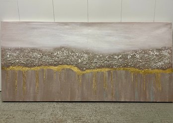 Dramatic Textured Abstract With Gilt Accents On Stretched Canvas