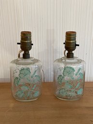 Pair Of Painted Glass Table Lamps