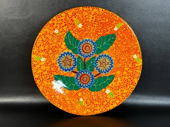 Another Highly-Decorative Glazed Pottery Plate With A Vibrant Sunflower Motif, Handcrafted