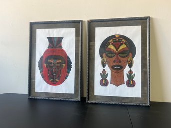 African Inspired Stylized Art Signed S. Kelly 1997