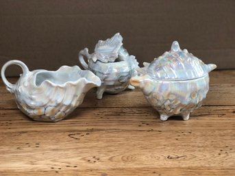 Royal Bayreuth Iridescent  Sea Shell Cream Sugar And Saccharine Set - Excellent Condition