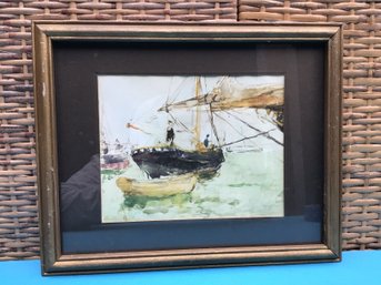 Watercolor Art Of A Ship On The Water