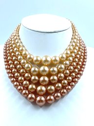 Vintage 5 Line Graduated Champagne Ombre Bead Necklace