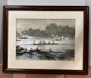 Print Of A Bustling Day On The Water People Going For Peaceful Rides On The Lake And Crew Team Practice BB/WAB