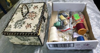 Tapestry Sewing Basket Lot With Contents