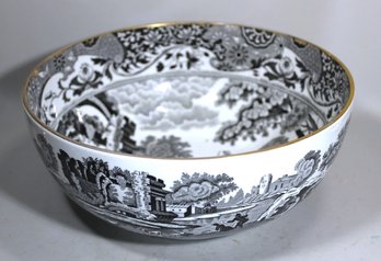 Large Spode 'italian' Transfer Center Bowl Gold Trim Antique