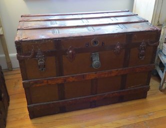 Antique Victorian Trunk W/oak Slats - Stenciled CSK New York