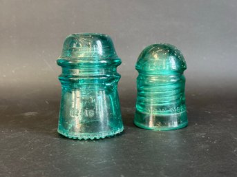 A Pretty Pair Of Vintage Insulators In Blue Glass