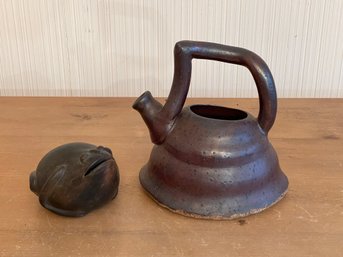 Decorative Art Pottery Teapot And Frog