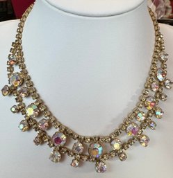 VINTAGE YELLOW AND AURORA RHINESTONE NECKLACE