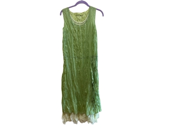 Solola Spring Green Crushed Silk Tank Dress With Tulle Trim - Size M