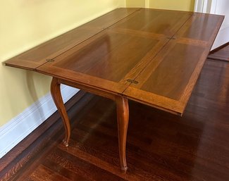 Vintage Fruitwood Dining Table Extends From Side Board With Inlaid Top & Cabriole Legs