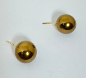 VINTAGE 14K GOLD LARGE GOLDEN BROWN STUD EARRINGS