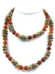 Vintage Signed Dauplaise Amber Goldtone Single Strand Necklace