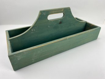 Blue/Green Stained Wooden Cutlery Tray Or Carrier