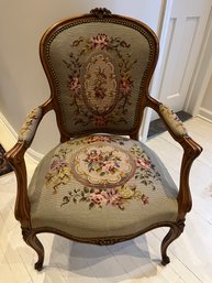 Antique French Louis XV Style Walnut Armchair With Needlepoint Detailing