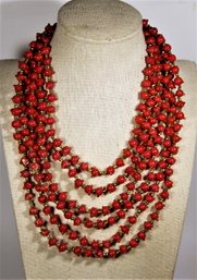 Vintage Multi Strand Red Art Glass Beaded Necklace