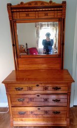 Beautifully Made, Hand Carved One Of A Kind Pine 3 Drawer Dresser And Mirror Circa 1950's