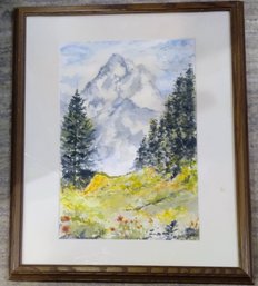 Pretty Watercolor Of Mountainside, Signed H. Roth