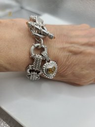 Judith Ripka's Sterling Silver Toggle Bracelet With Citrine Stones